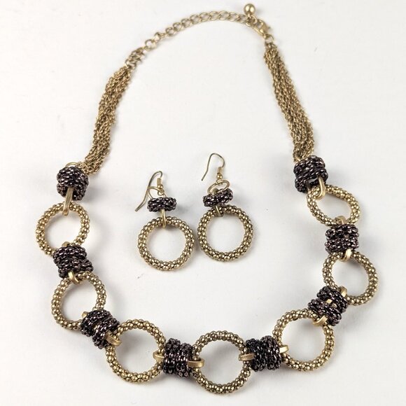 Gold/Brown Link Necklace & Earring Set - Picture 1 of 6